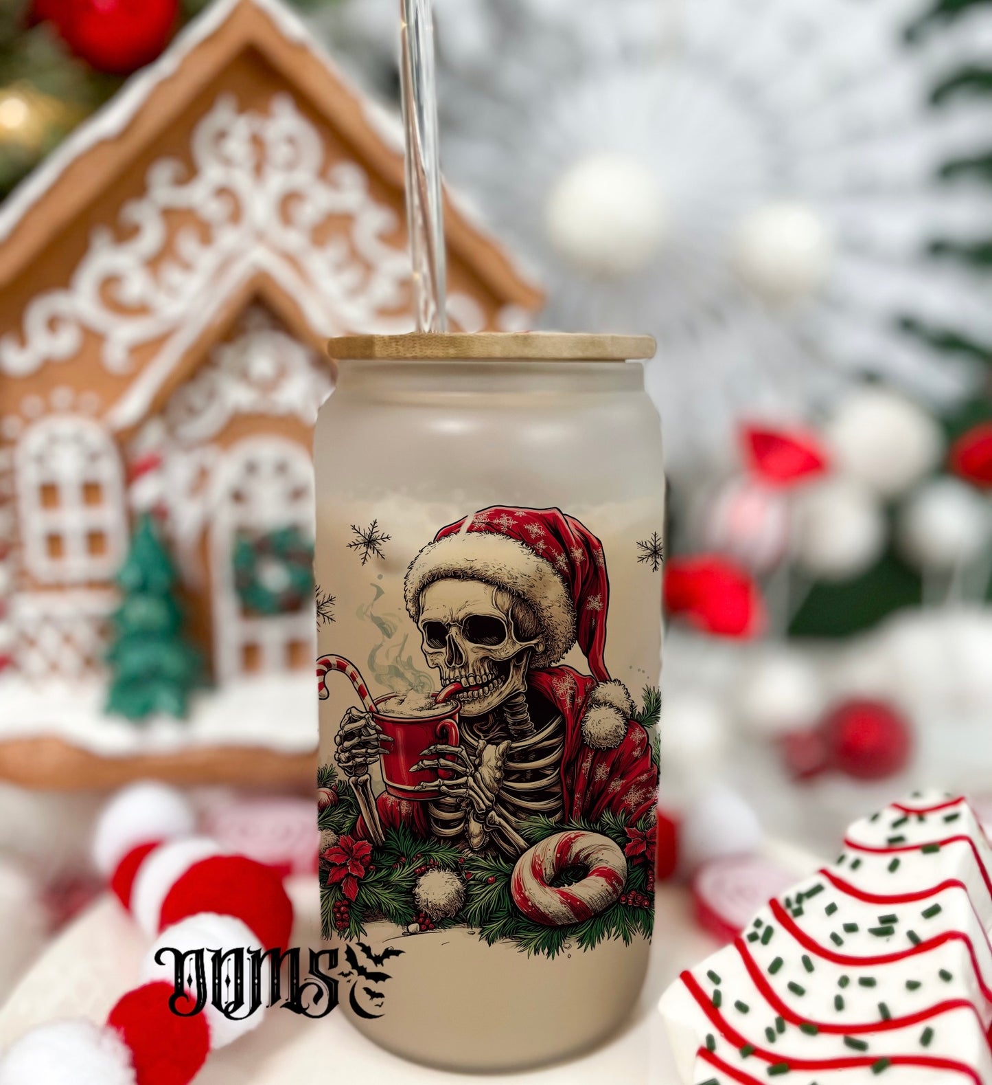 Christmas Skeleton | 16oz. Frosted Glass Cup