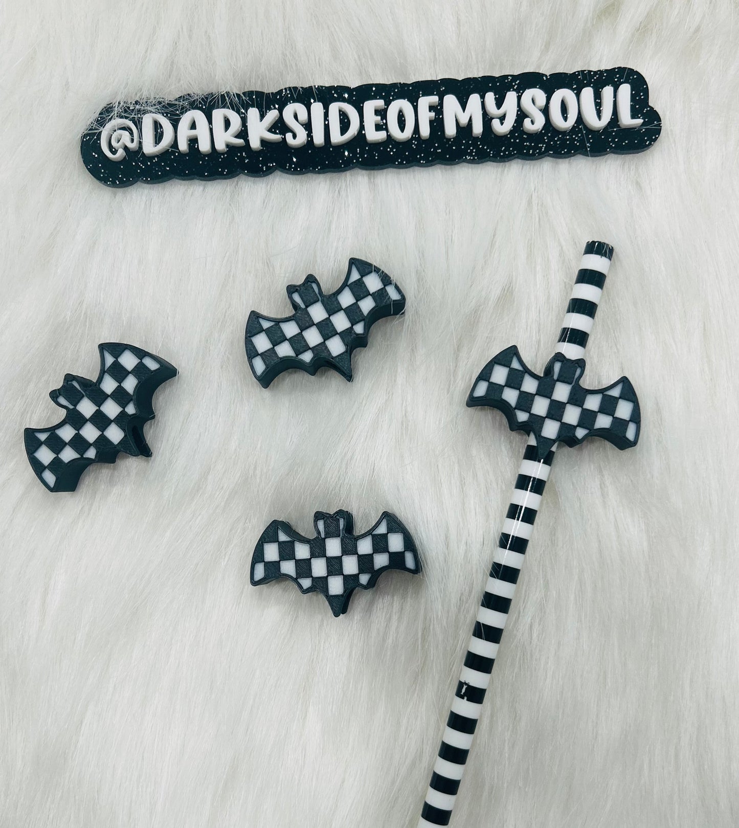 Checkered Black And White Straw Toppers