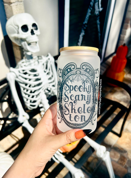 Spooky Scary Skeleton | 16oz. Frosted Glass Cup