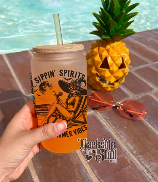 Sippin Spirits And Summer Vibes | 16oz. Frosted Glass Cup