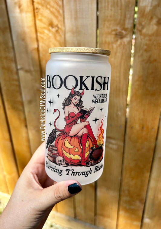 Bookish Burning Through Books | 16oz. Frosted Glass Cup