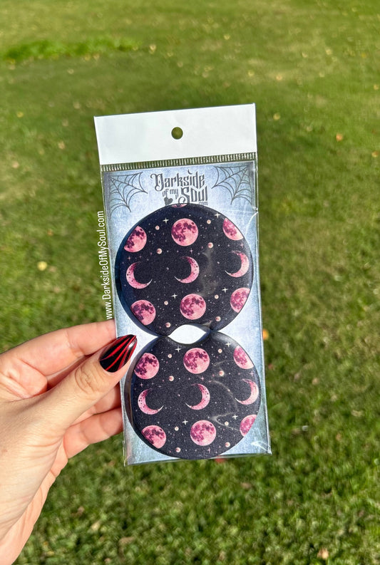 Purple Moon Phase Car Coasters