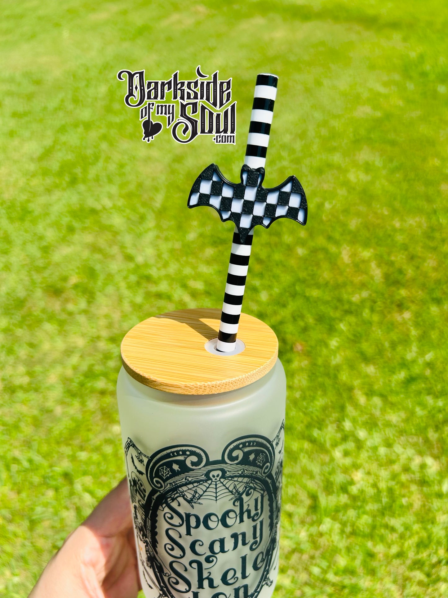 Checkered Black And White Straw Toppers