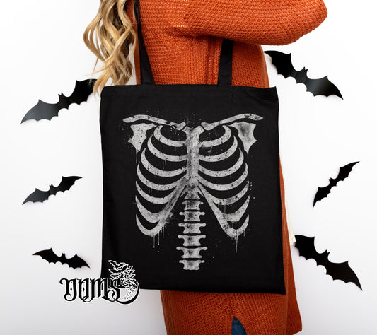 Skelly Ribs Black Canvas Tote Bag