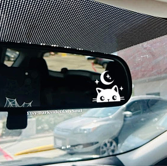 Cat And Moon Rear View Mirror Decal