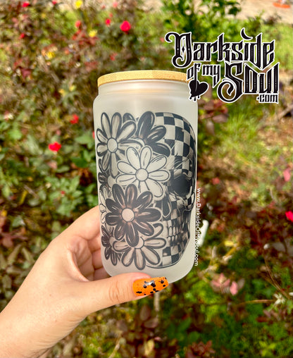 Flower Skull | 16oz. Frosted Glass Cup