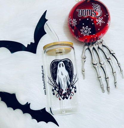 Ghost Heart Candy Cane | 16oz. Glass Cup