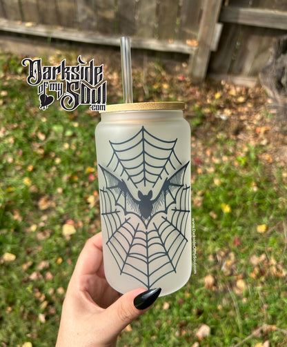 Bat Spider Web | 16oz. Frosted Glass Cup