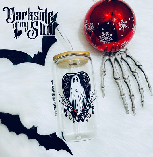 Ghost Heart Candy Cane | 16oz. Glass Cup