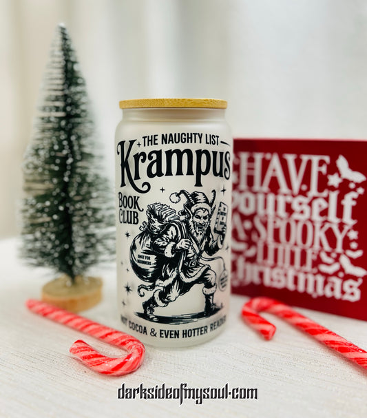 The Naughty List Krampus Book Club | 160z. Frosted Glass Cup
