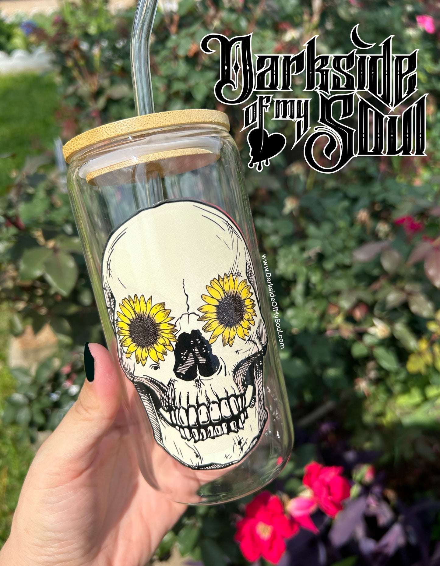 Skull Sunflower| 16oz. Glass Cup