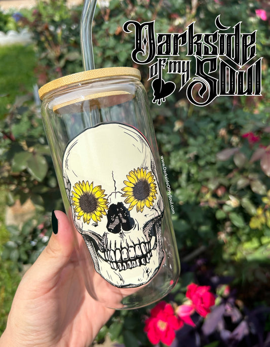 Skull Sunflower| 16oz. Glass Cup