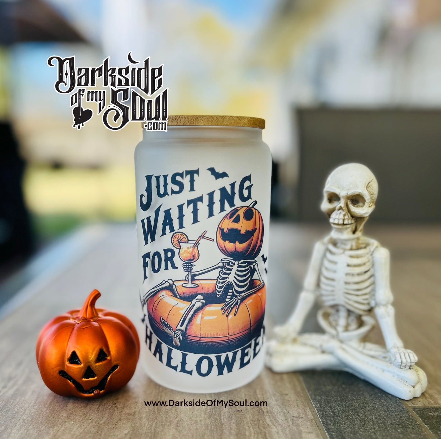 Just Waiting For Halloween | 16oz. Frosted Glass Cup