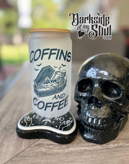 Coffins And Coffee | 16oz. Frosted Glass Cup