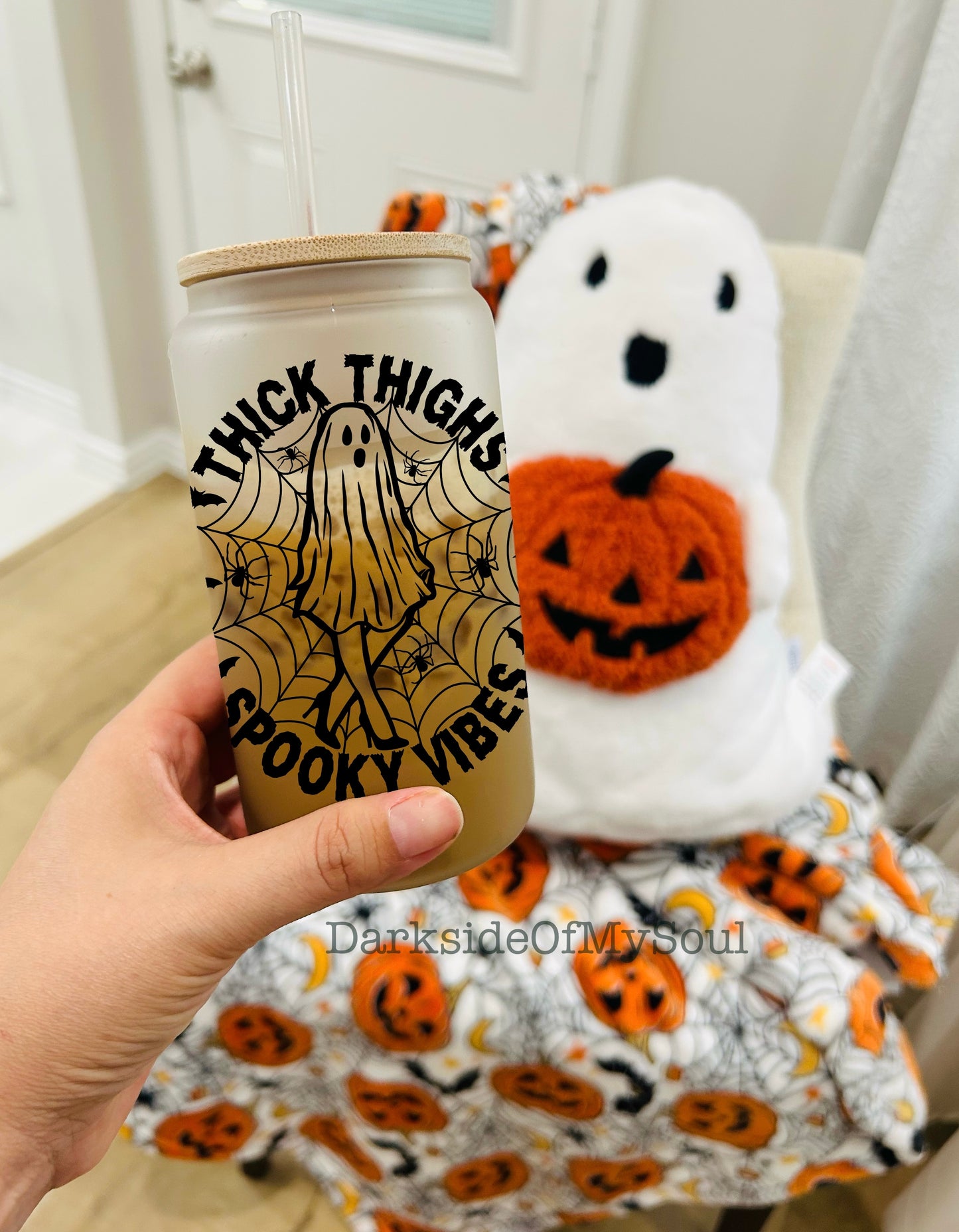 Thick Thighs Spooky Vibes | 16oz. Frosted Glass Cup