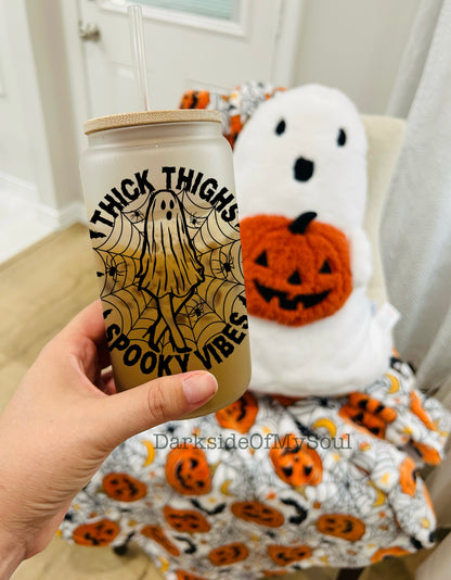 Thick Thighs Spooky Vibes | 16oz. Frosted Glass Cup