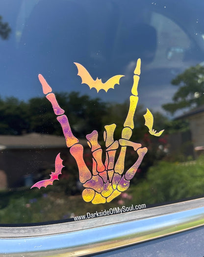 Skeleton Peace Bat Decal