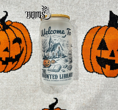 Welcome To The Haunted Library | 16oz. Frosted Glass Cup