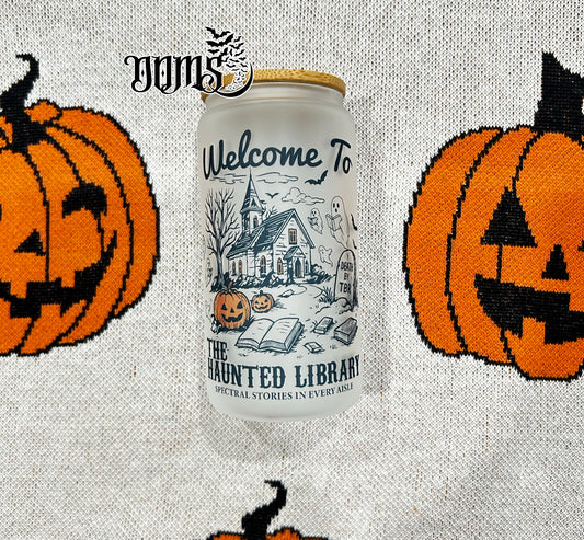 Welcome To The Haunted Library | 16oz. Frosted Glass Cup