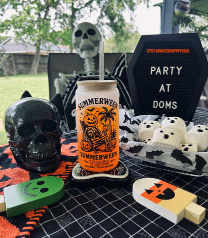Summerween Vibes Spooky Year Round | 16oz. Frosted Glass Cup