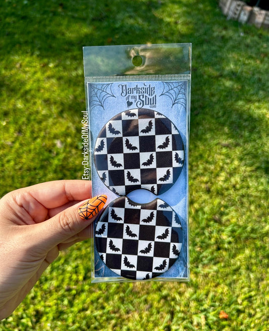 Black Bat Checkered Car Coasters