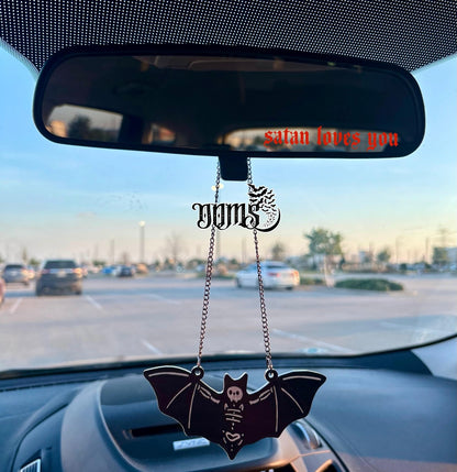 Satan Loves You Rear View Mirror Decal