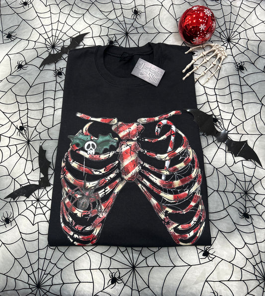 Spooky Candy Cane Ribcage Sweater