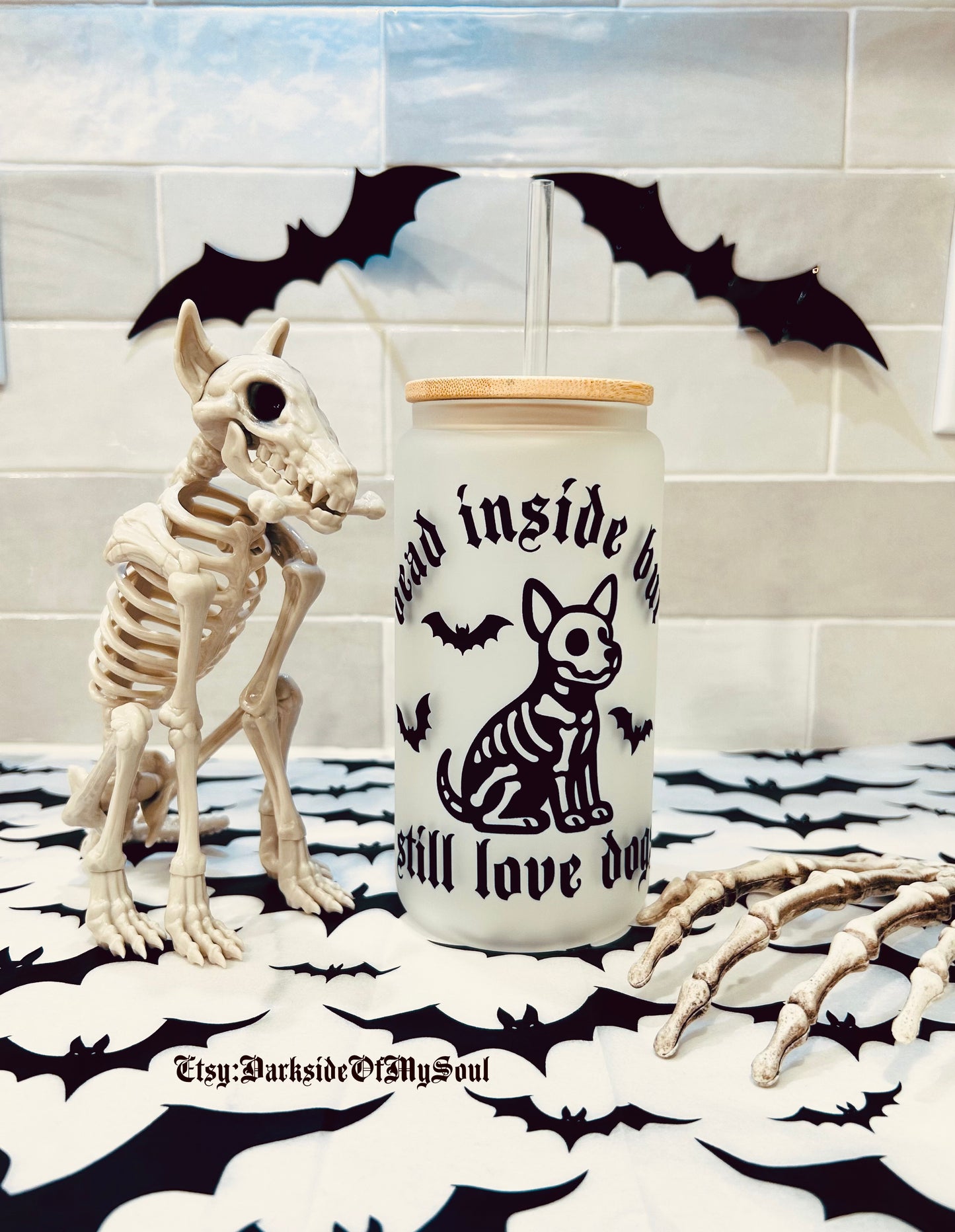 Dead Inside But Still Love Dogs 16oz. Frosted Glass Cup