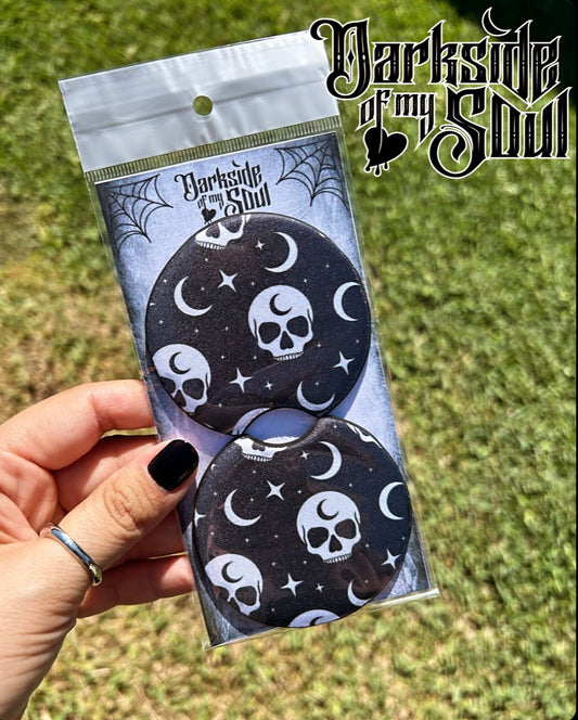 Skull And Moon Car Coasters