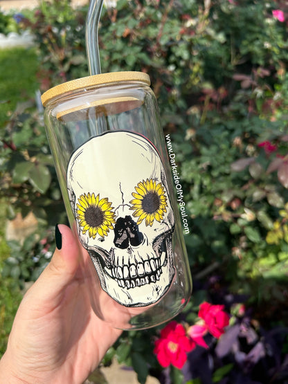 Skull Sunflower| 16oz. Glass Cup