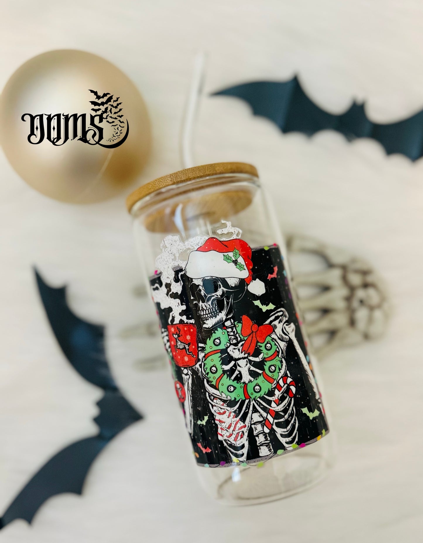 Spooky Christmas Skeleton | 16oz. Glass Cup