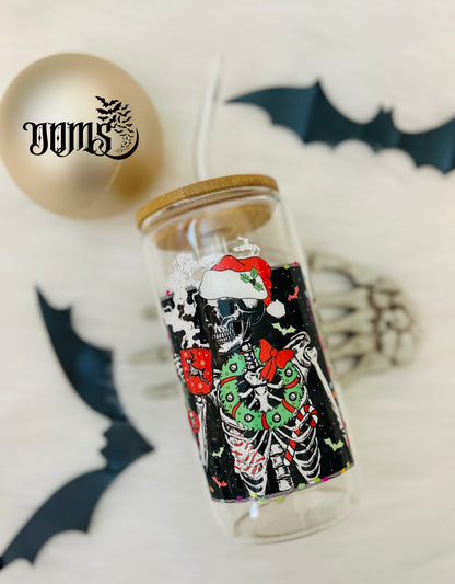 Spooky Christmas Skeleton | 16oz. Glass Cup