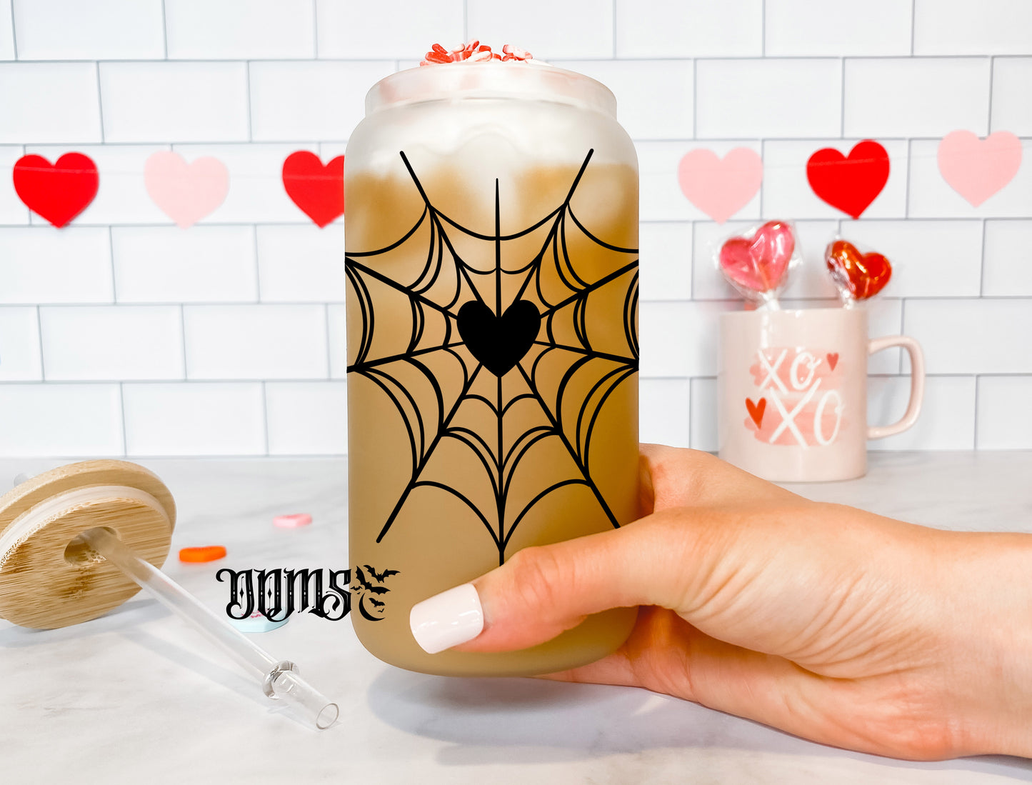 Spider Web Heart | 16oz. Frosted Glass Cup
