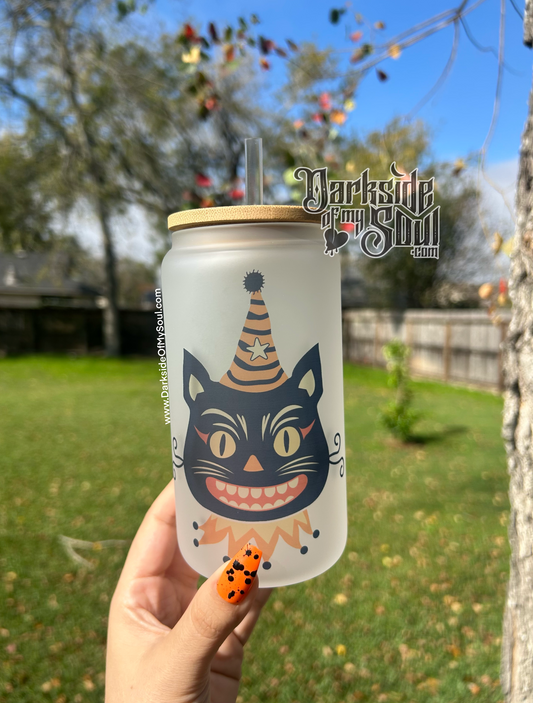 Vintage Halloween Cat | 16oz. Frosted Glass Cup
