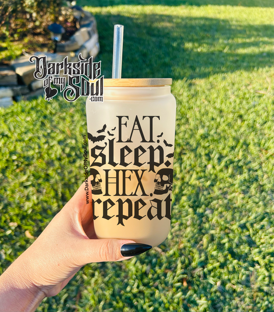 Eat Sleep Hex Repeat | 16oz. Frosted Glass Cup