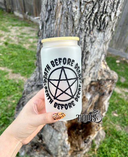 Death Before Decaf | 16oz. Frosted Glass Cup