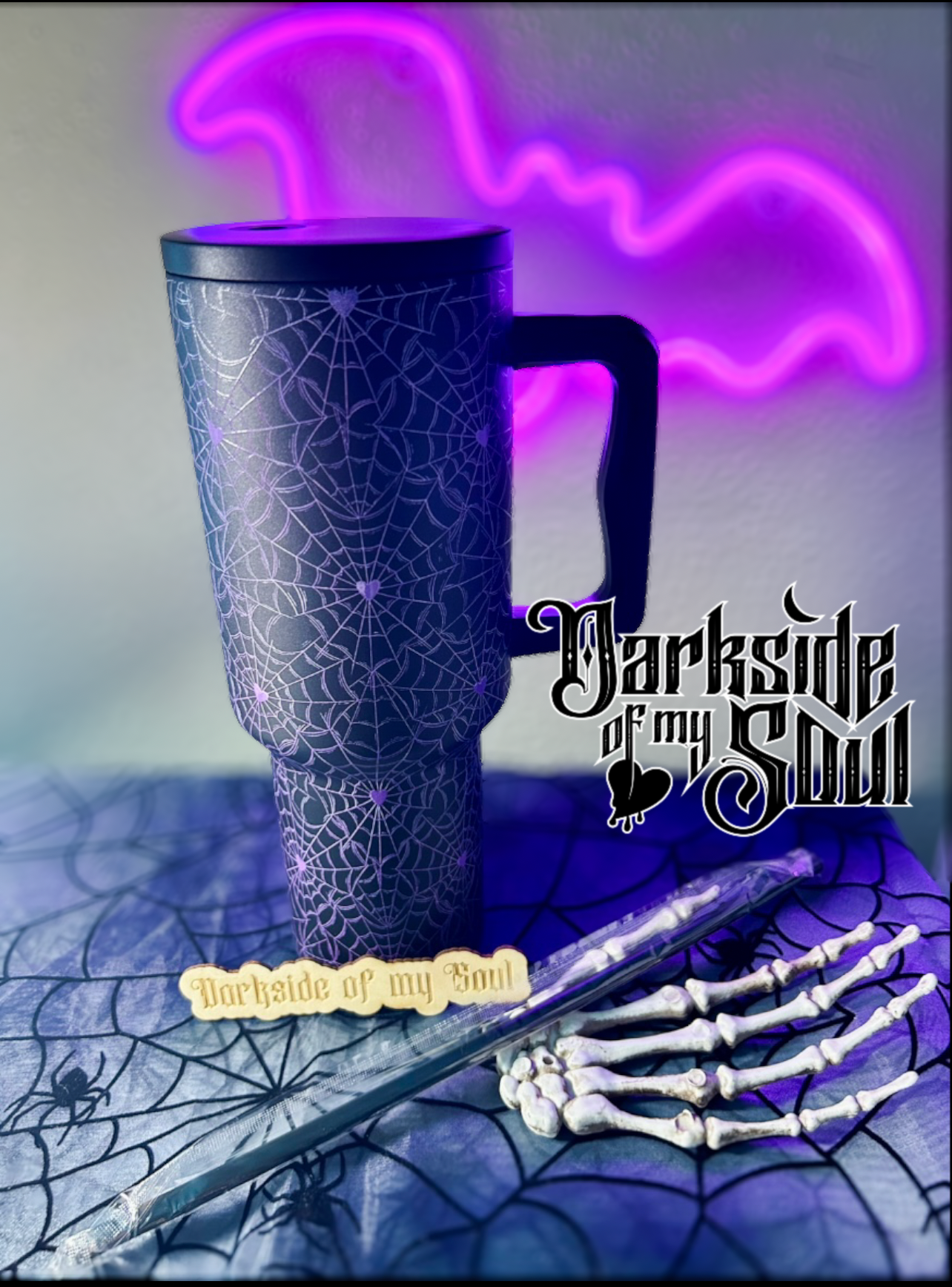 Purple Heart Spider Web 40oz Tumbler With Straw