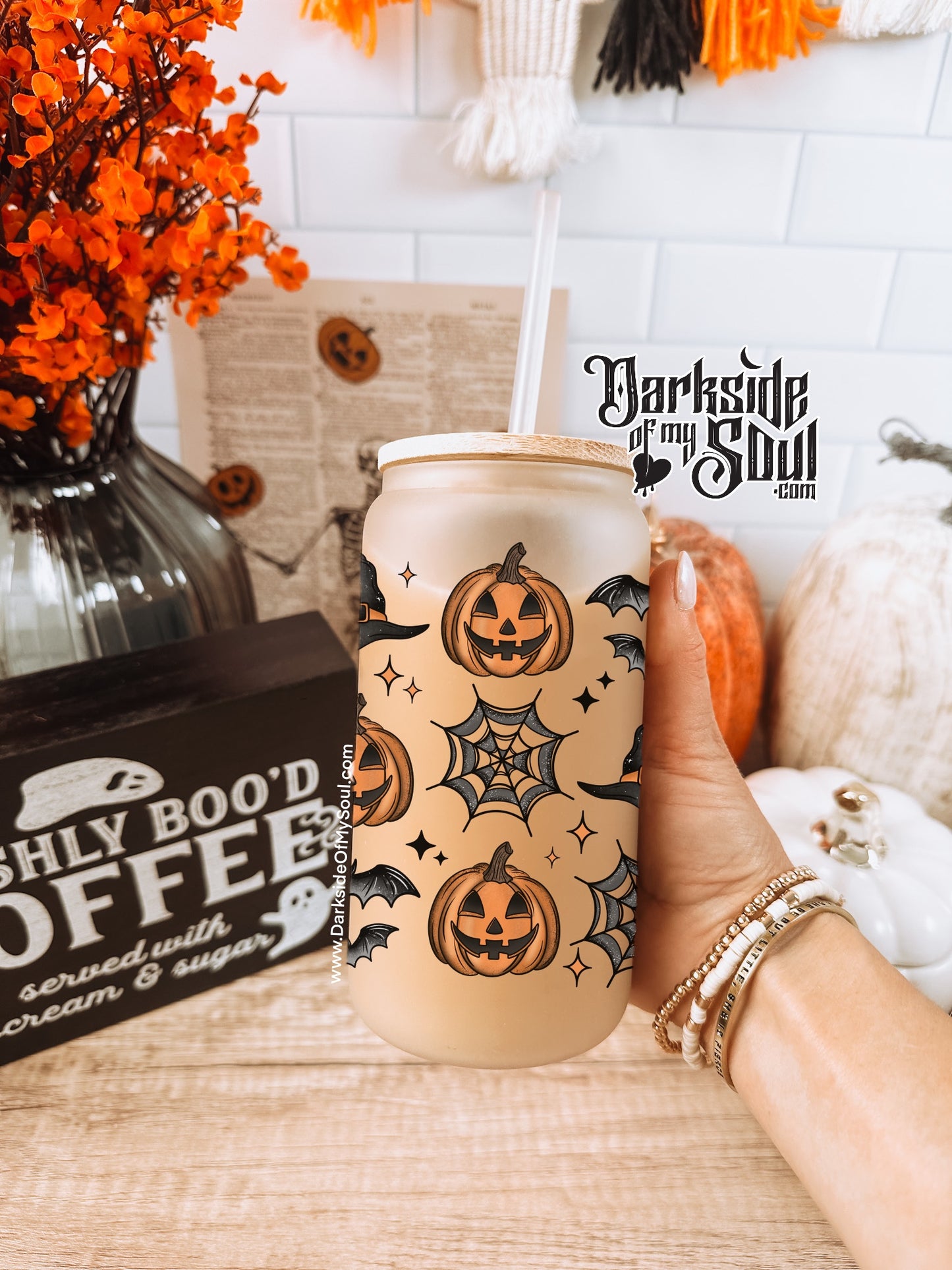 Halloween Grid | 16oz. Frosted Glass Cup