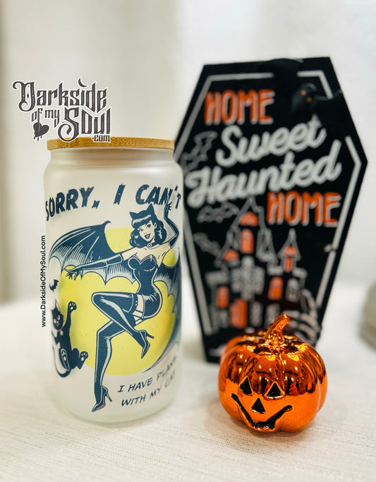 Sorry I Can't I Have Plans With My Cat | 16oz. Frosted Glass Cup