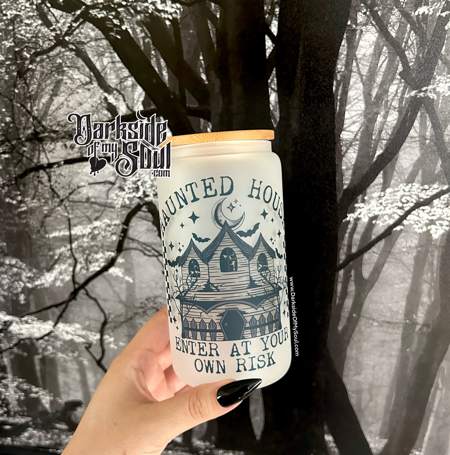 Haunted House Enter At Your Own Risk | 16oz. Frosted Glass Cup