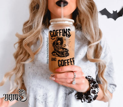Coffins And Coffee | 16oz. Frosted Glass Cup