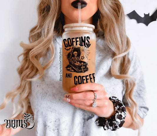 Coffins And Coffee | 16oz. Frosted Glass Cup