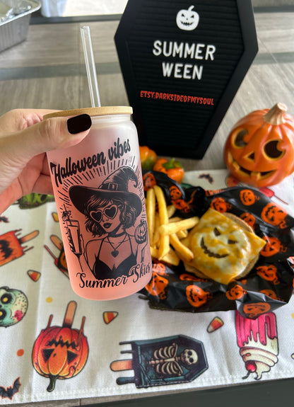 Halloween Vibes Summer Skies| 16oz. Frosted Glass Cup