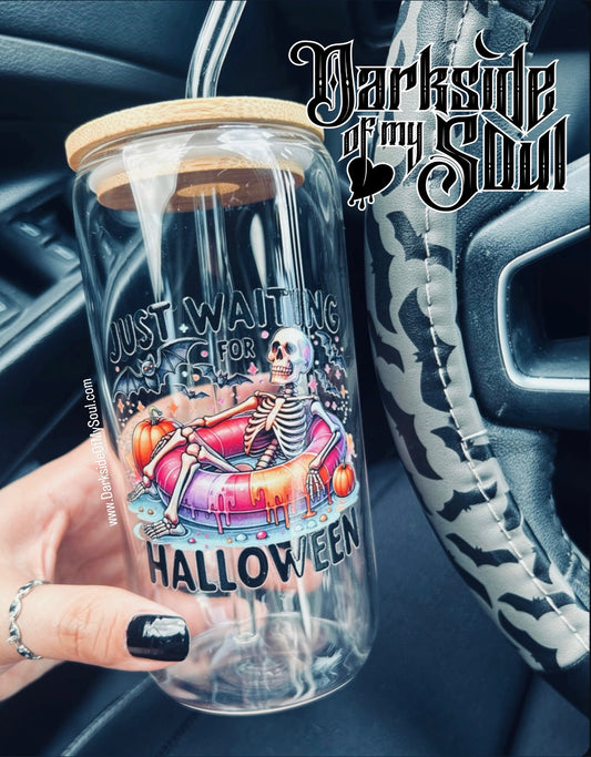 Just Waiting For Halloween | 16oz. Glass Cup