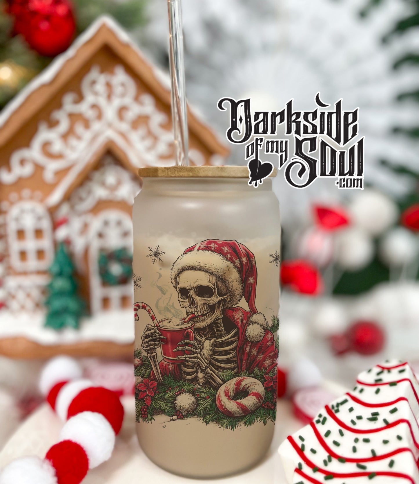 Christmas Skeleton | 16oz. Frosted Glass Cup