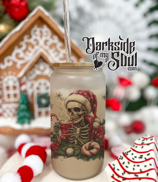 Christmas Skeleton | 16oz. Frosted Glass Cup