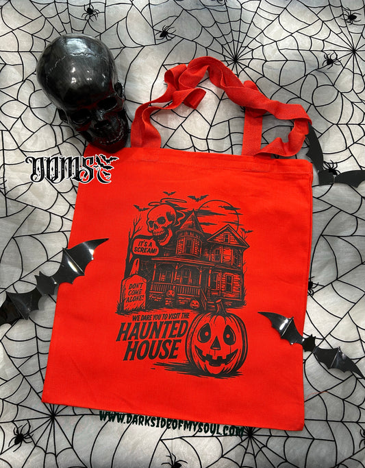 Haunted House Canvas Orange Tote Bag