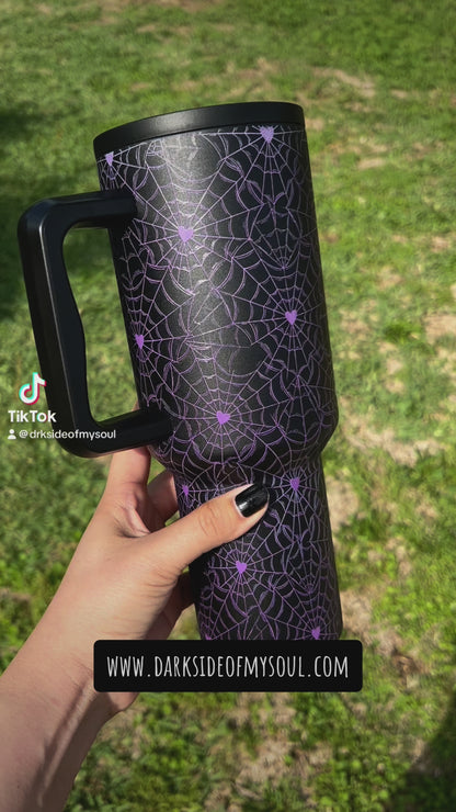 Purple Heart Spider Web 40oz Tumbler With Straw