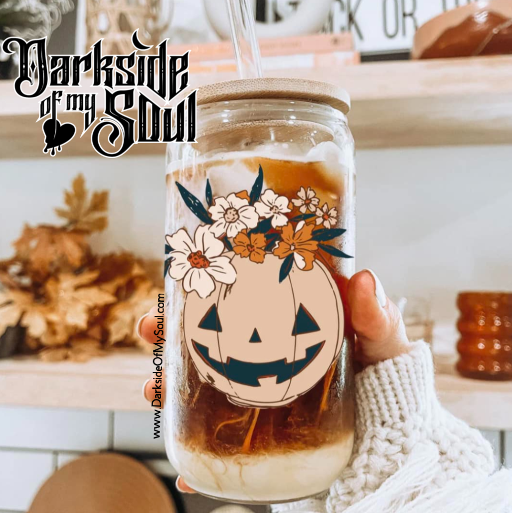 Pumpkin Floral | 16oz. Glass Cup